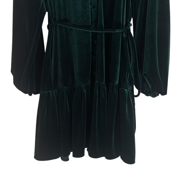 Alex Marie NEW Emerald Green Velvet Button Front Tiered Midi Dress Size 10 - Picture 5 of 9
